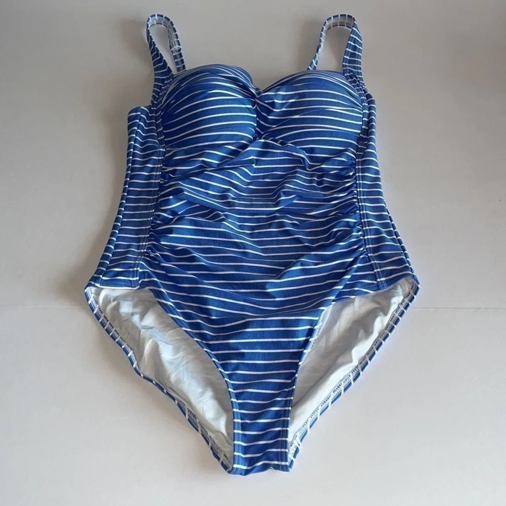 Nip Tuck Chambray Riviera Stripe Joanne Twist Tummy Control One Piece Swimsuit